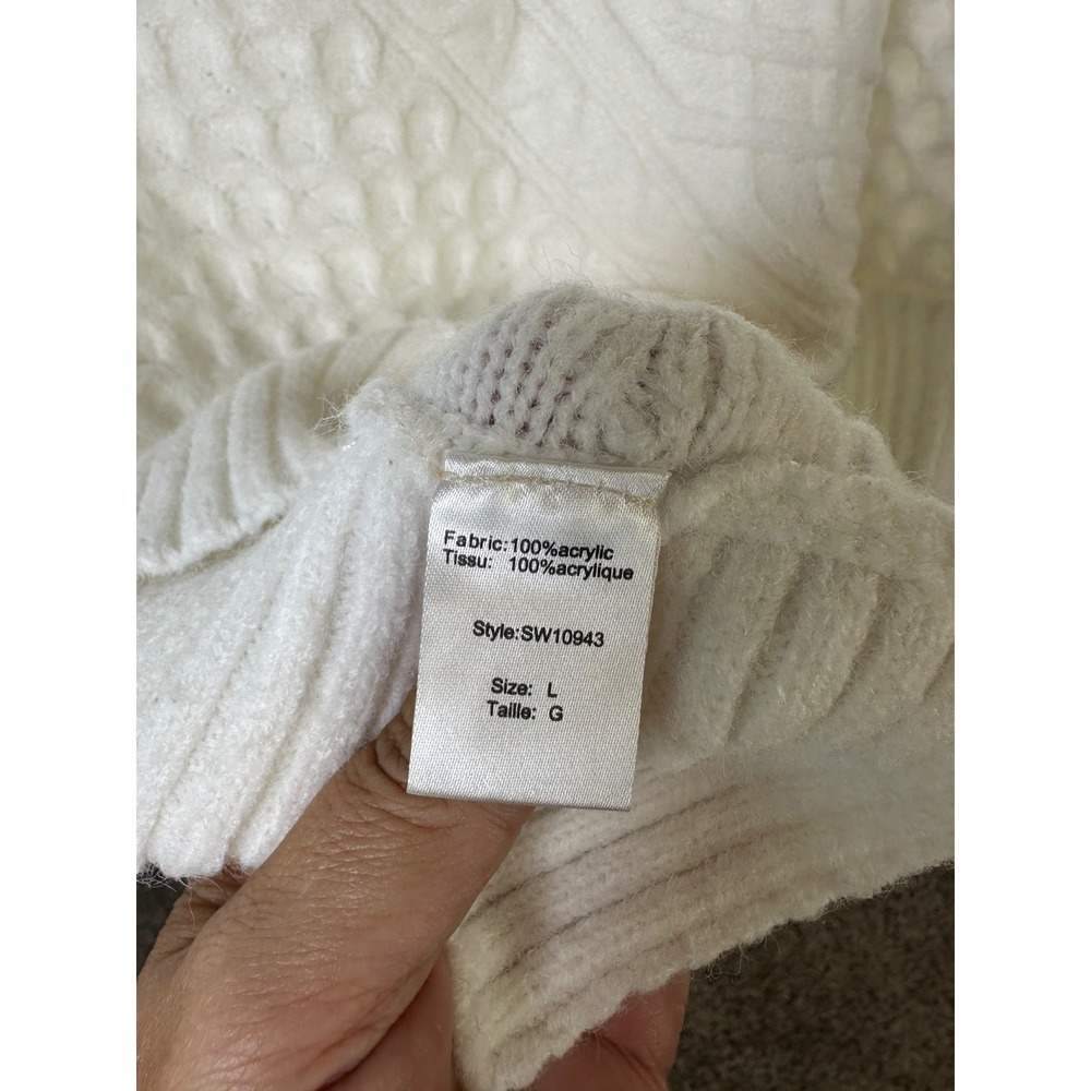 Elan White Cable Knit‎ Asymmetrical Zip Poncho Sweater Womens L Large - Picture 6 of 9